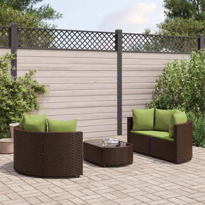 5-tlg. Garten-Sofagarnitur mit Kissen Braun Poly Rattan