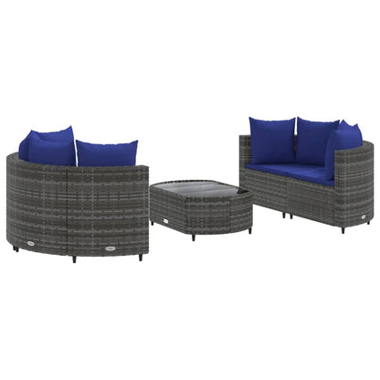 5-tlg. Garten-Sofagarnitur mit Kissen Grau Poly Rattan