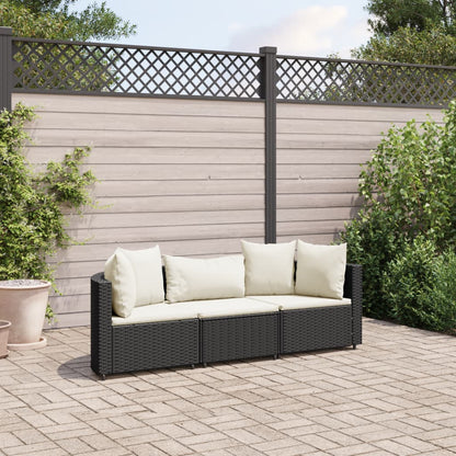 3-tlg. Garten-Sofagarnitur mit Kissen Schwarz Poly Rattan