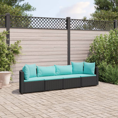 4-tlg. Garten-Sofagarnitur mit Kissen Schwarz Poly Rattan