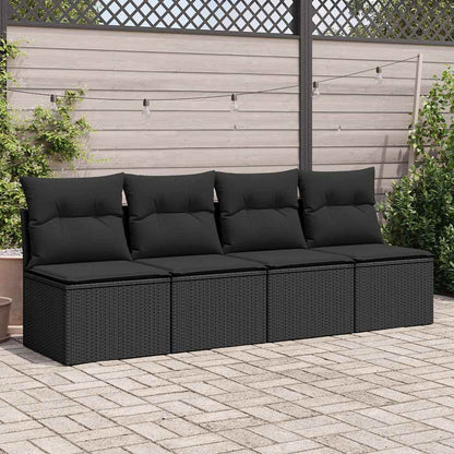 2-tlg. Garten-Sofagarnitur mit Kissen Schwarz Poly Rattan