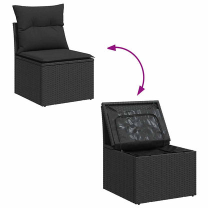 2-tlg. Garten-Sofagarnitur mit Kissen Schwarz Poly Rattan