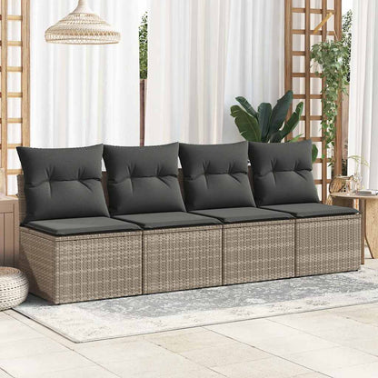 2-tlg. Garten-Sofagarnitur mit Kissen Grau Poly Rattan Akazie