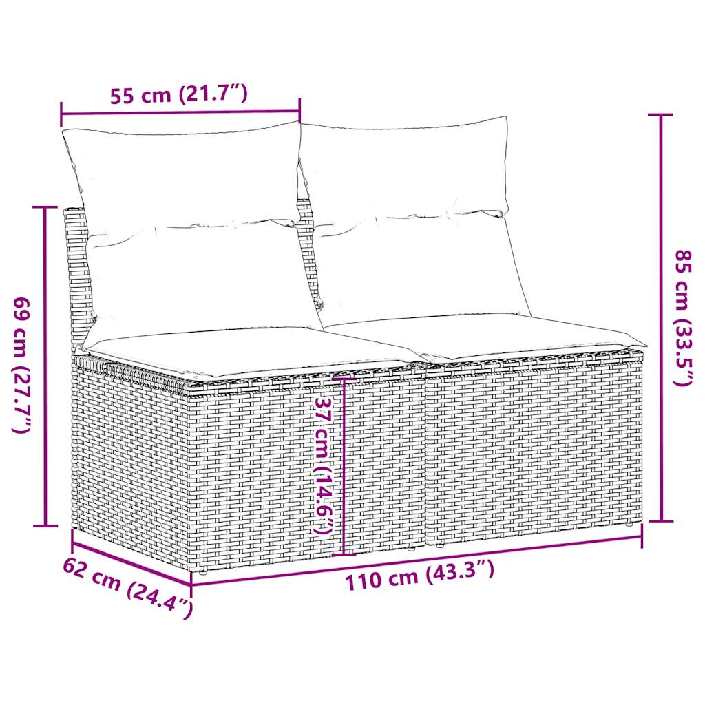 2-tlg. Garten-Sofagarnitur mit Kissen Grau Poly Rattan Akazie