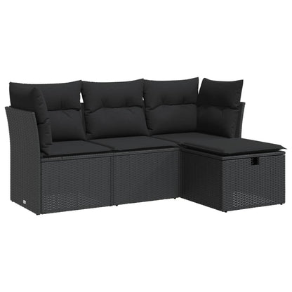 4-tlg. Garten-Sofagarnitur mit Kissen Schwarz Poly Rattan