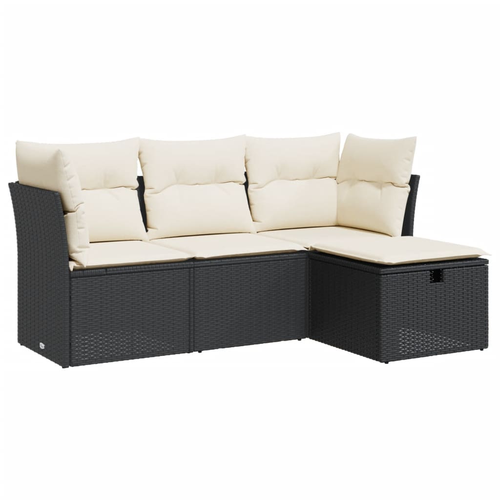 4-tlg. Garten-Sofagarnitur mit Kissen Schwarz Poly Rattan