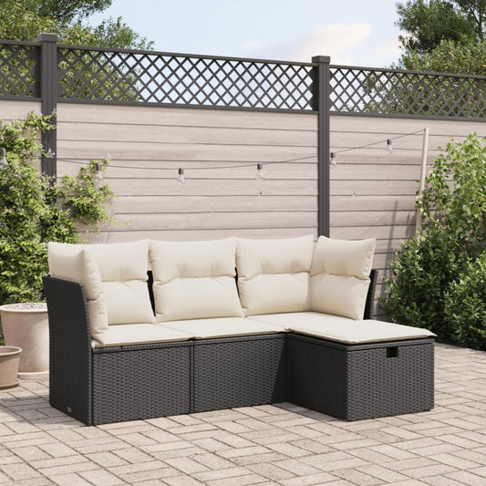 4-tlg. Garten-Sofagarnitur mit Kissen Schwarz Poly Rattan