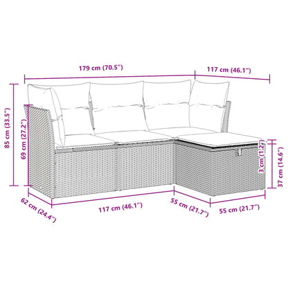 4-tlg. Garten-Sofagarnitur mit Kissen Hellgrau Poly Rattan