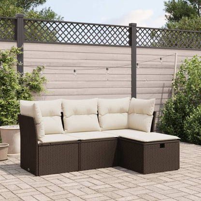 4-tlg. Garten-Sofagarnitur mit Kissen Braun Poly Rattan