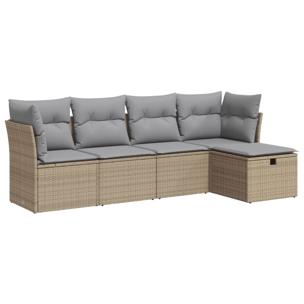 5-tlg. Garten-Sofagarnitur mit Kissen Beige Poly Rattan