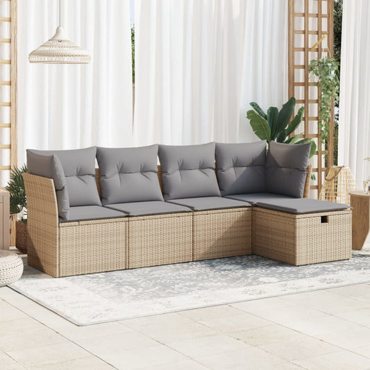 5-tlg. Garten-Sofagarnitur mit Kissen Beige Poly Rattan