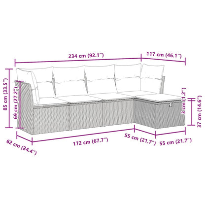 5-tlg. Garten-Sofagarnitur mit Kissen Grau Poly Rattan