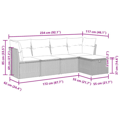 5-tlg. Garten-Sofagarnitur mit Kissen Braun Poly Rattan