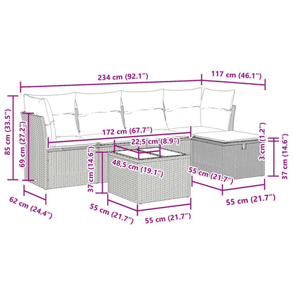 6-tlg. Garten-Sofagarnitur mit Kissen Schwarz Poly Rattan