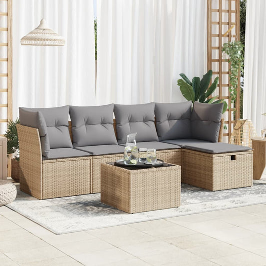 6-tlg. Garten-Sofagarnitur mit Kissen Beige Poly Rattan