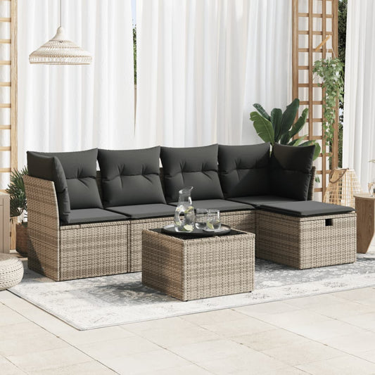 6-tlg. Garten-Sofagarnitur mit Kissen Grau Poly Rattan