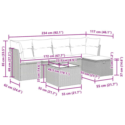 6-tlg. Garten-Sofagarnitur mit Kissen Hellgrau Poly Rattan