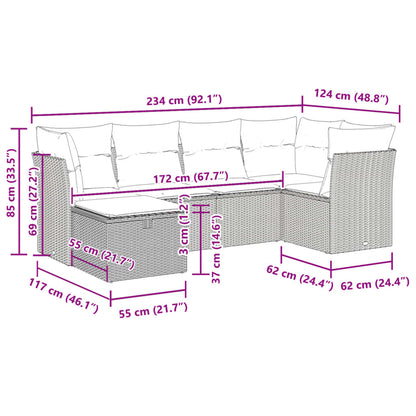 6-tlg. Garten-Sofagarnitur mit Kissen Schwarz Poly Rattan