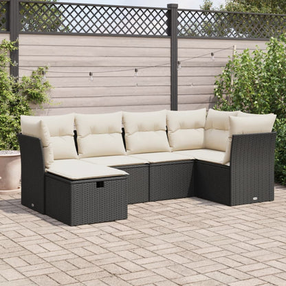 6-tlg. Garten-Sofagarnitur mit Kissen Schwarz Poly Rattan