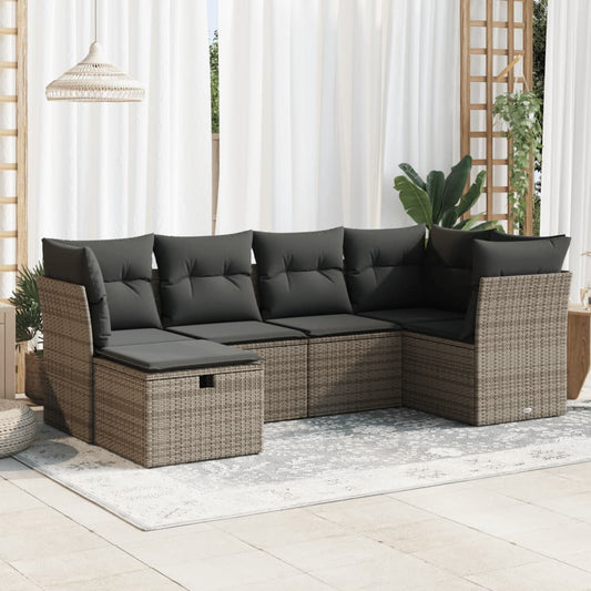 6-tlg. Garten-Sofagarnitur mit Kissen Grau Poly Rattan