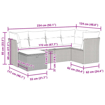 6-tlg. Garten-Sofagarnitur mit Kissen Hellgrau Poly Rattan