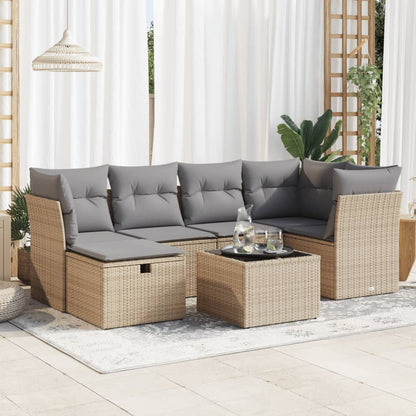 7-tlg. Garten-Sofagarnitur mit Kissen Beige Poly Rattan