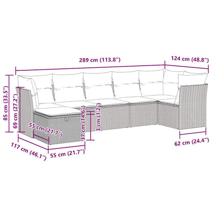 7-tlg. Garten-Sofagarnitur mit Kissen Schwarz Poly Rattan