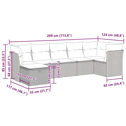 7-tlg. Garten-Sofagarnitur mit Kissen Grau Poly Rattan