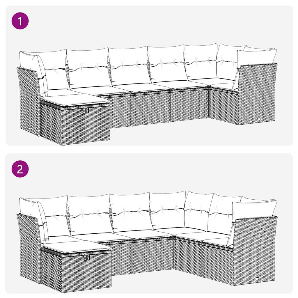 7-tlg. Garten-Sofagarnitur mit Kissen Grau Poly Rattan