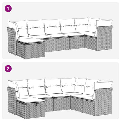 7-tlg. Garten-Sofagarnitur mit Kissen Grau Poly Rattan