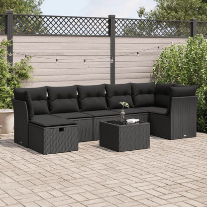 8-tlg. Garten-Sofagarnitur mit Kissen Schwarz Poly Rattan