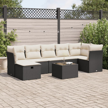 8-tlg. Garten-Sofagarnitur mit Kissen Schwarz Poly Rattan