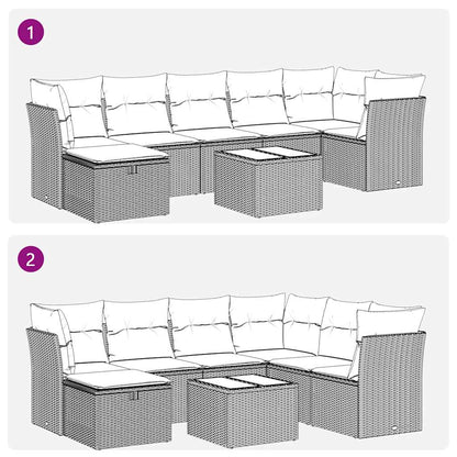 8-tlg. Garten-Sofagarnitur mit Kissen Grau Poly Rattan