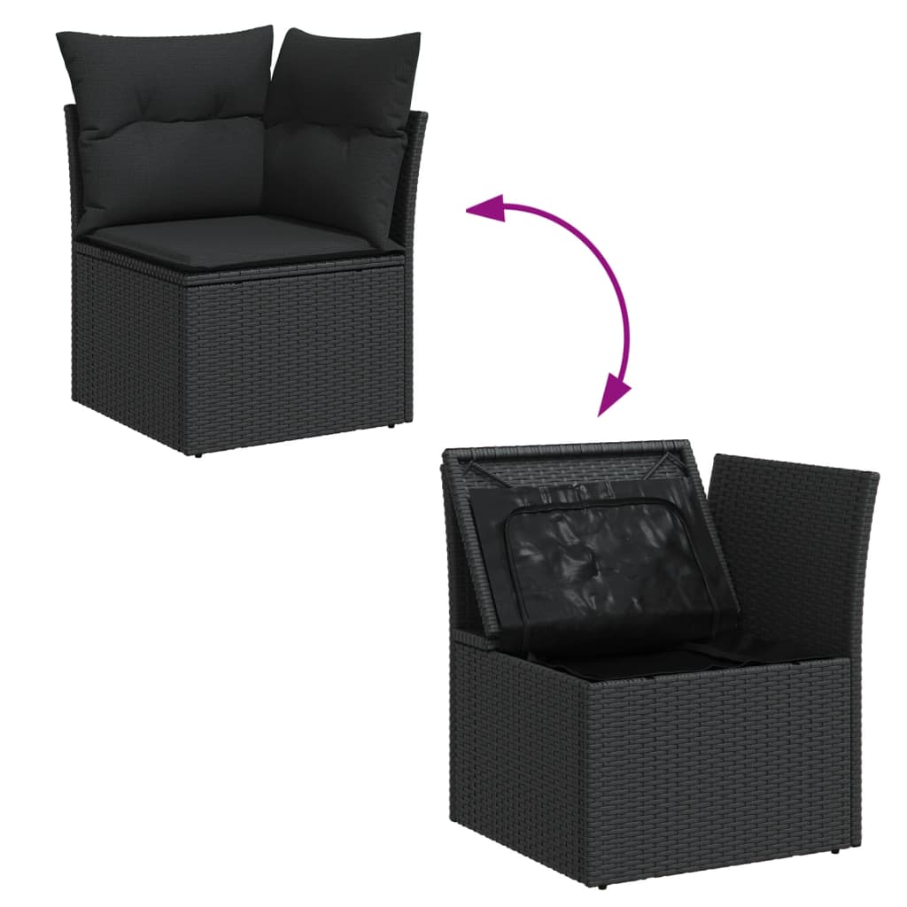 6-tlg. Garten-Sofagarnitur mit Kissen Schwarz Poly Rattan