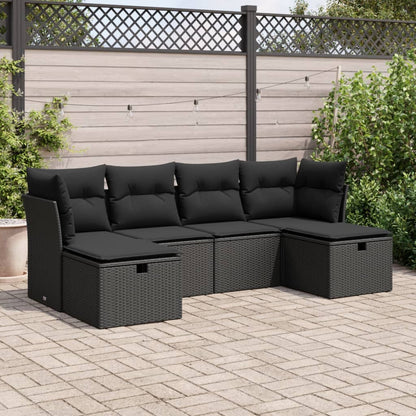 6-tlg. Garten-Sofagarnitur mit Kissen Schwarz Poly Rattan