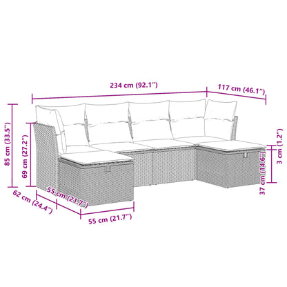 6-tlg. Garten-Sofagarnitur mit Kissen Beige Poly Rattan