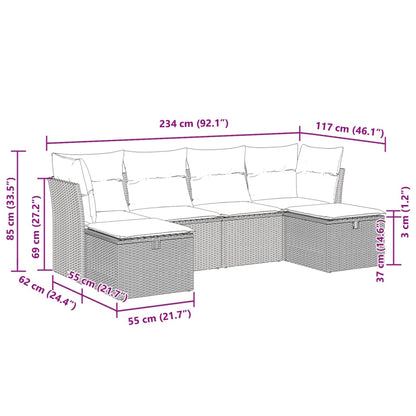 6-tlg. Garten-Sofagarnitur mit Kissen Hellgrau Poly Rattan