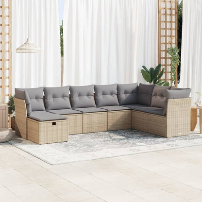 8-tlg. Garten-Sofagarnitur mit Kissen Beige Poly Rattan