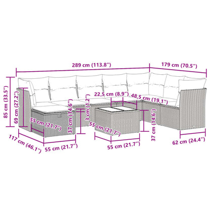 9-tlg. Garten-Sofagarnitur mit Kissen Beige Poly Rattan