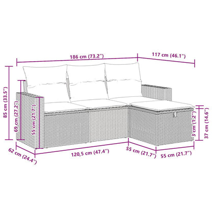 4-tlg. Garten-Sofagarnitur mit Kissen Beige Poly Rattan