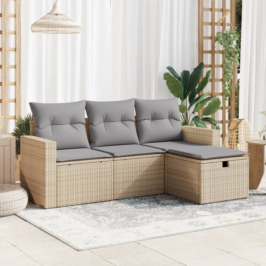 4-tlg. Garten-Sofagarnitur mit Kissen Beige Poly Rattan