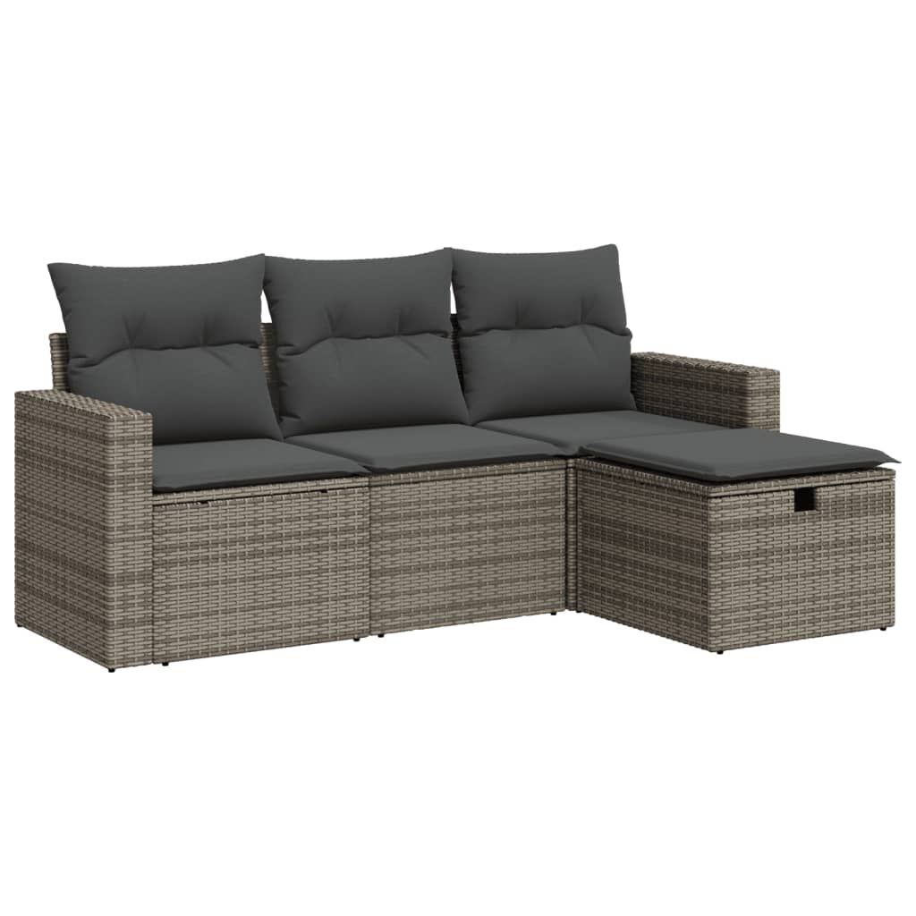 4-tlg. Garten-Sofagarnitur mit Kissen Grau Poly Rattan