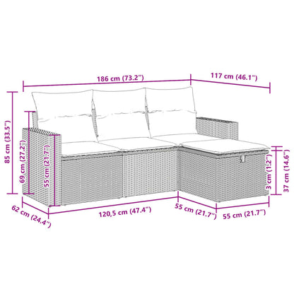 4-tlg. Garten-Sofagarnitur mit Kissen Grau Poly Rattan