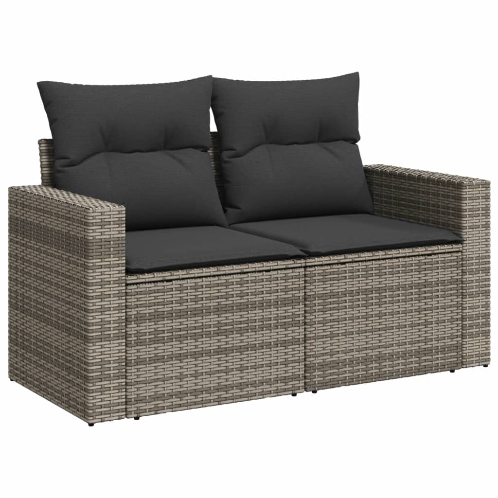 4-tlg. Garten-Sofagarnitur mit Kissen Grau Poly Rattan