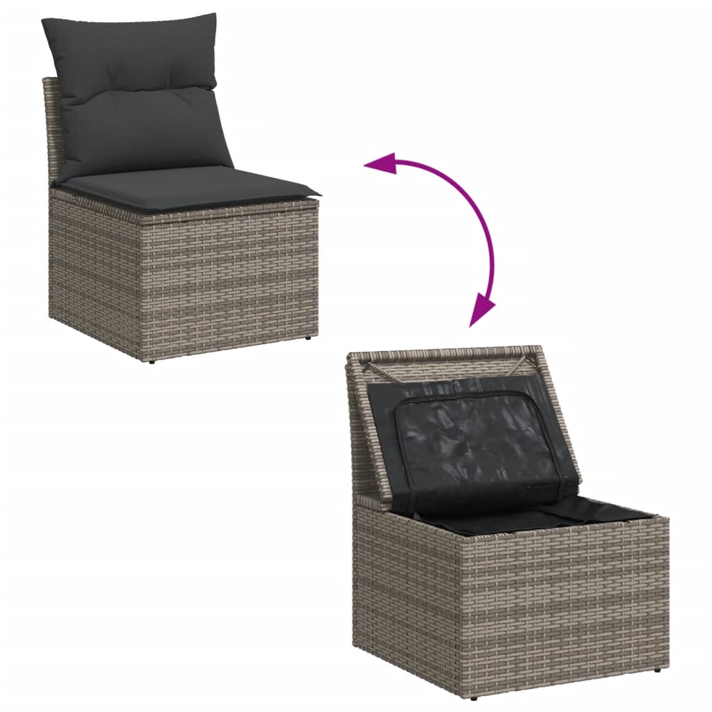 4-tlg. Garten-Sofagarnitur mit Kissen Grau Poly Rattan