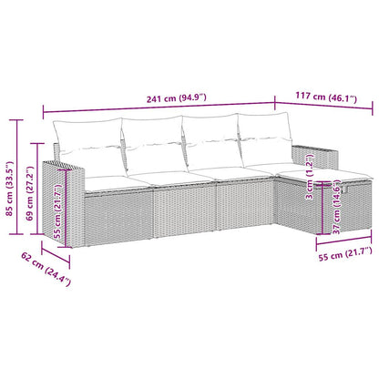 5-tlg. Garten-Sofagarnitur mit Kissen Beige Poly Rattan