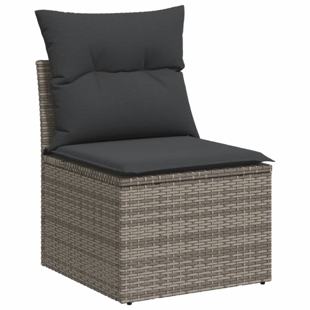 5-tlg. Garten-Sofagarnitur mit Kissen Grau Poly Rattan