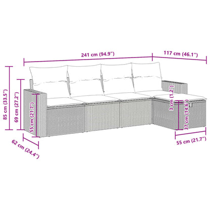 5-tlg. Garten-Sofagarnitur mit Kissen Grau Poly Rattan