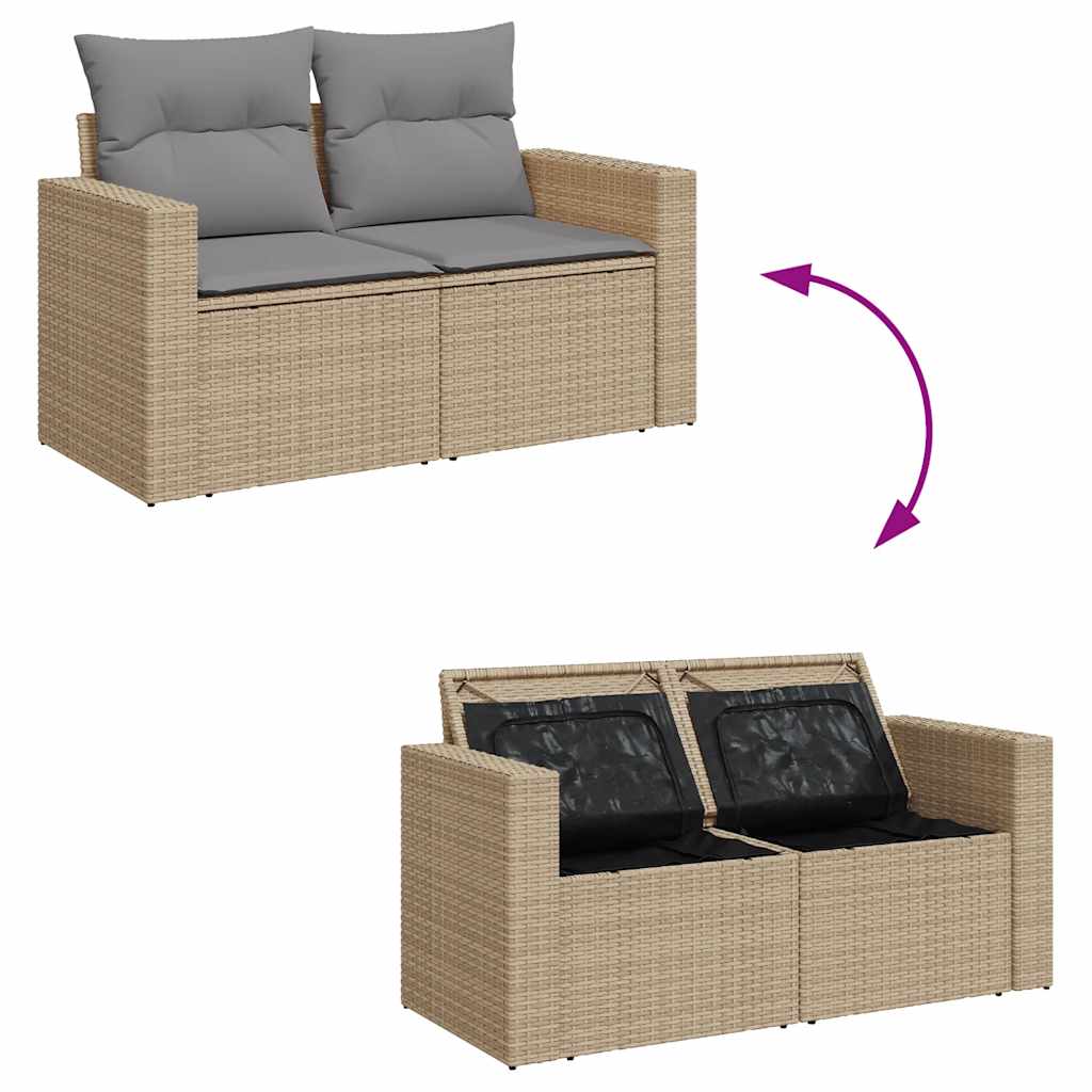 6-tlg. Garten-Sofagarnitur mit Kissen Beige Poly Rattan