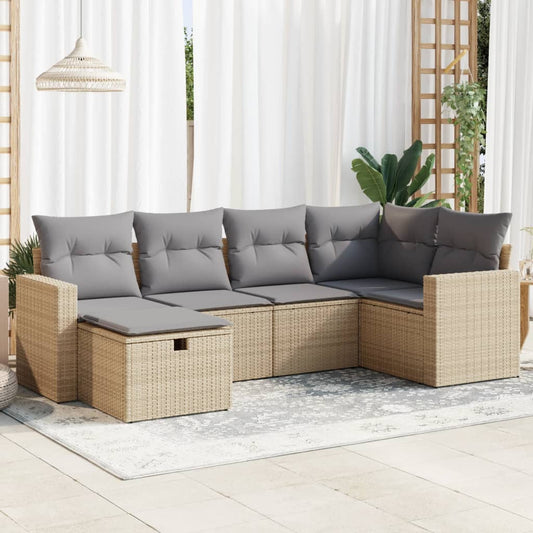 6-tlg. Garten-Sofagarnitur mit Kissen Beige Poly Rattan